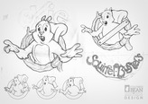 Early sketches for the Squirrel Busters logo design